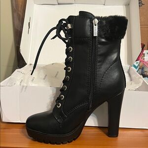 GUESS Black Heeled Lace-Up Boots